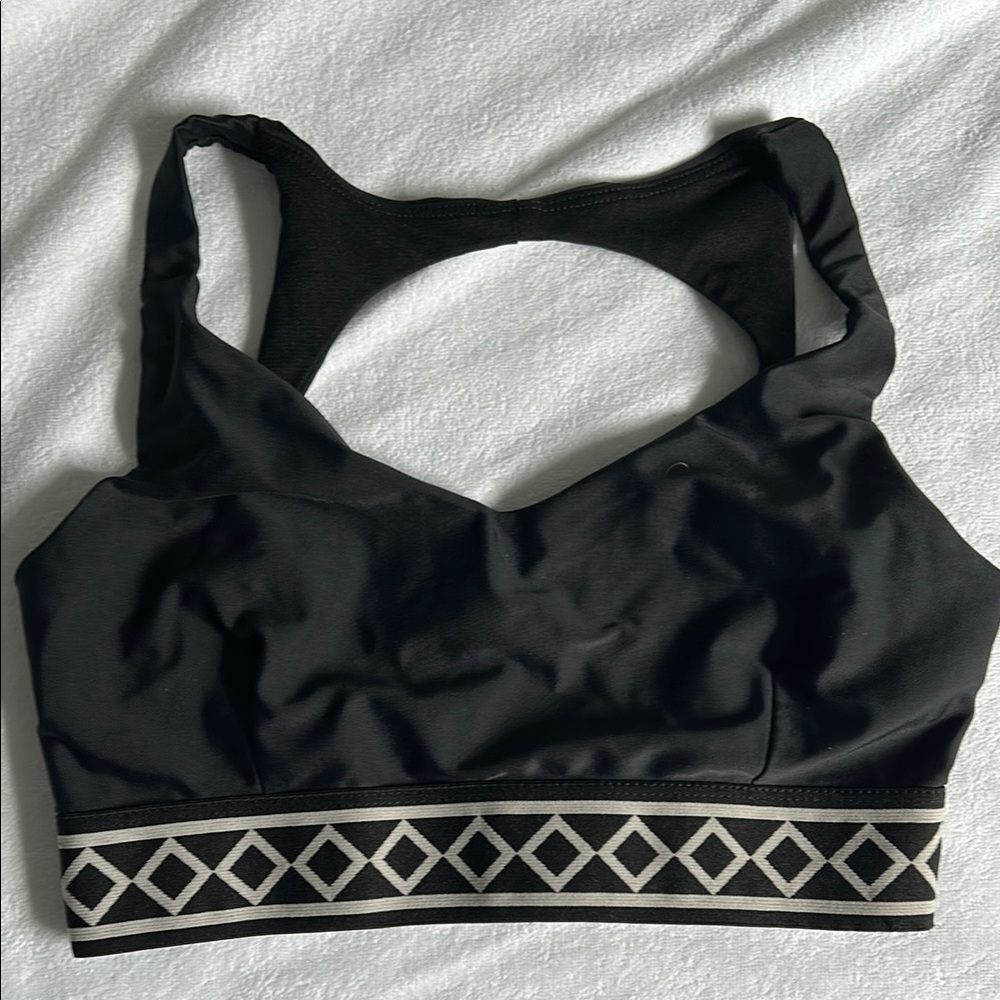 Black Racerback Sports Bra with Geometric Pattern